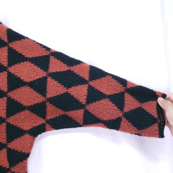 Belle by belldini Orange n Black Diamond Pattern Goth Punk Knit Sweater Size XL - Picture 8 of 16